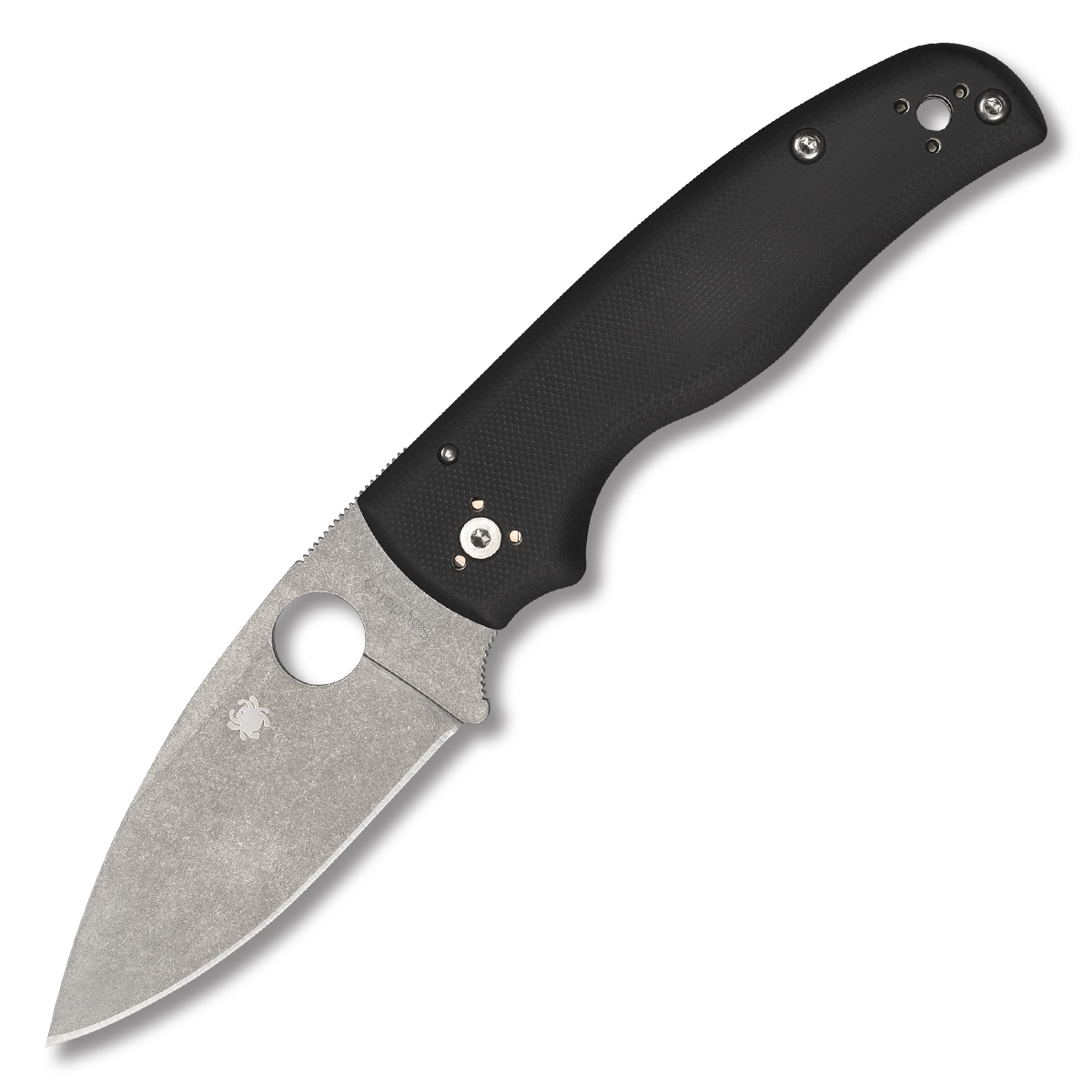 Spyderco Shaman Folding Knife 3.58 Inch Plain Stonewash Drop Point SPC229GP View 1