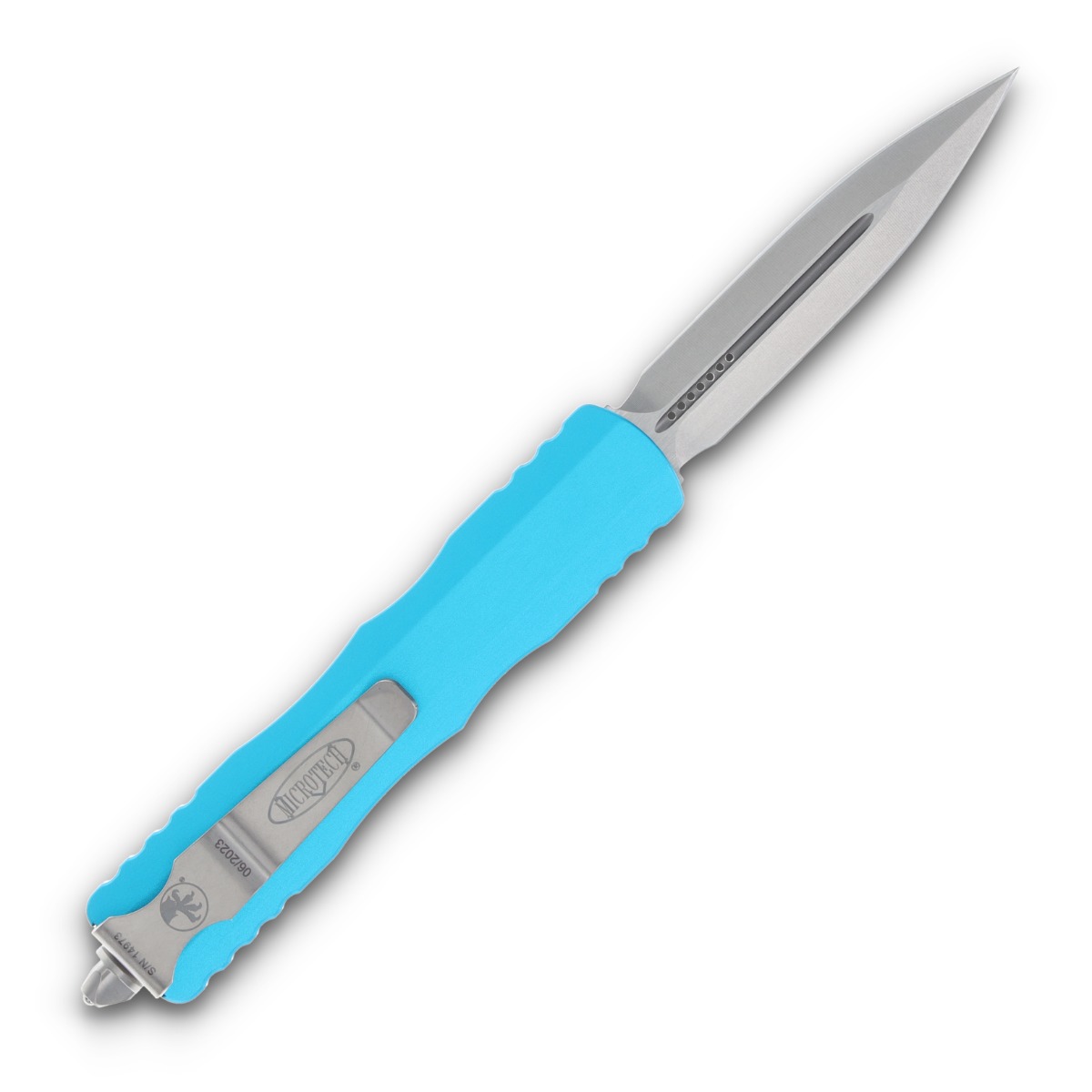 Microtech Dirac D/E Stonewashed STD Turquoise Automatic Knife AUMT22510TQ View 2
