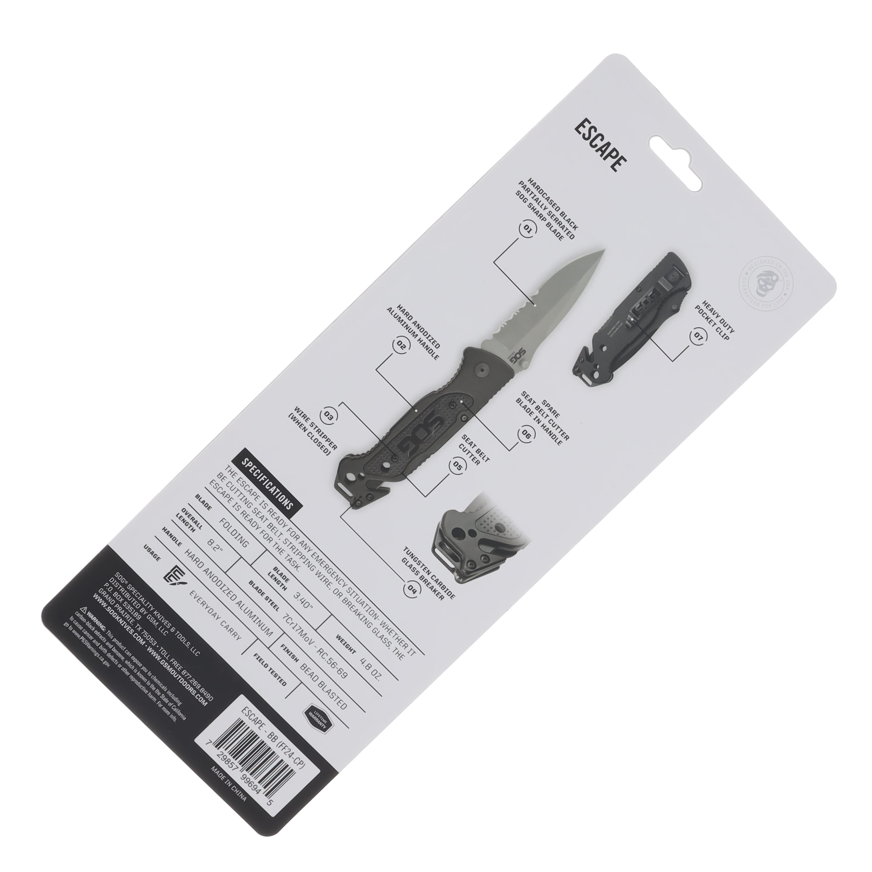 SOG Escape 3.4 Inch Partially Serrated Bead Blasted Clip Point SOGFF24 View 6