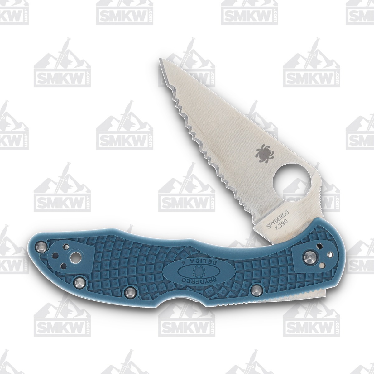 Spyderco Endela Folding Knife Blue 3.41 Inch Serrated Satin Clip Point SPC243FSK390 View 3