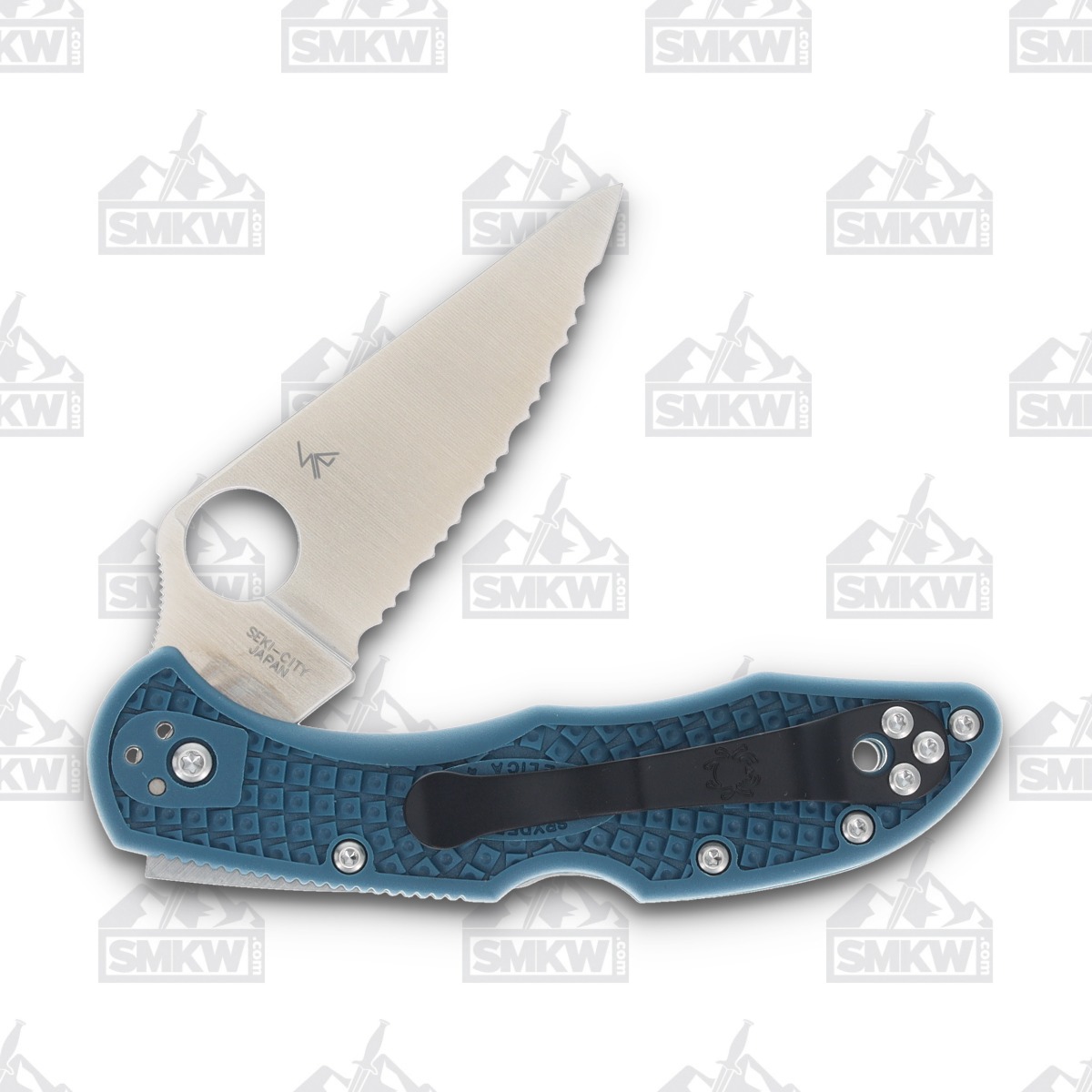 Spyderco Endela Folding Knife Blue 3.41 Inch Serrated Satin Clip Point SPC243FSK390 View 4