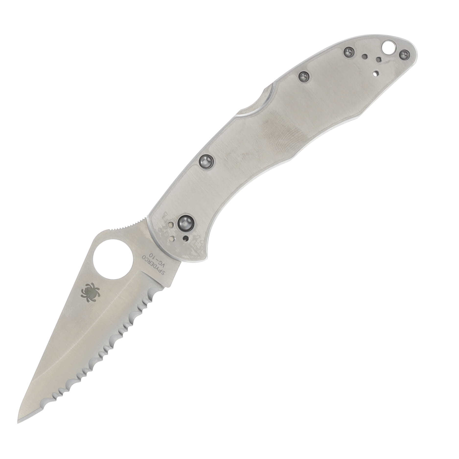 Spyderco Delica 4 Stainless Steel 2.95 Inch Plain Serrated Clip Point SPC11S View 1
