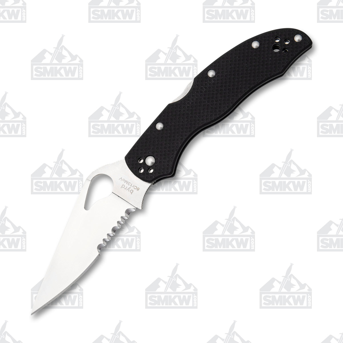 Spyderco Byrd Harrier 2 Folding Knife 3.39in Satin Part Serrated Blade SPBY01GPS2 View 2