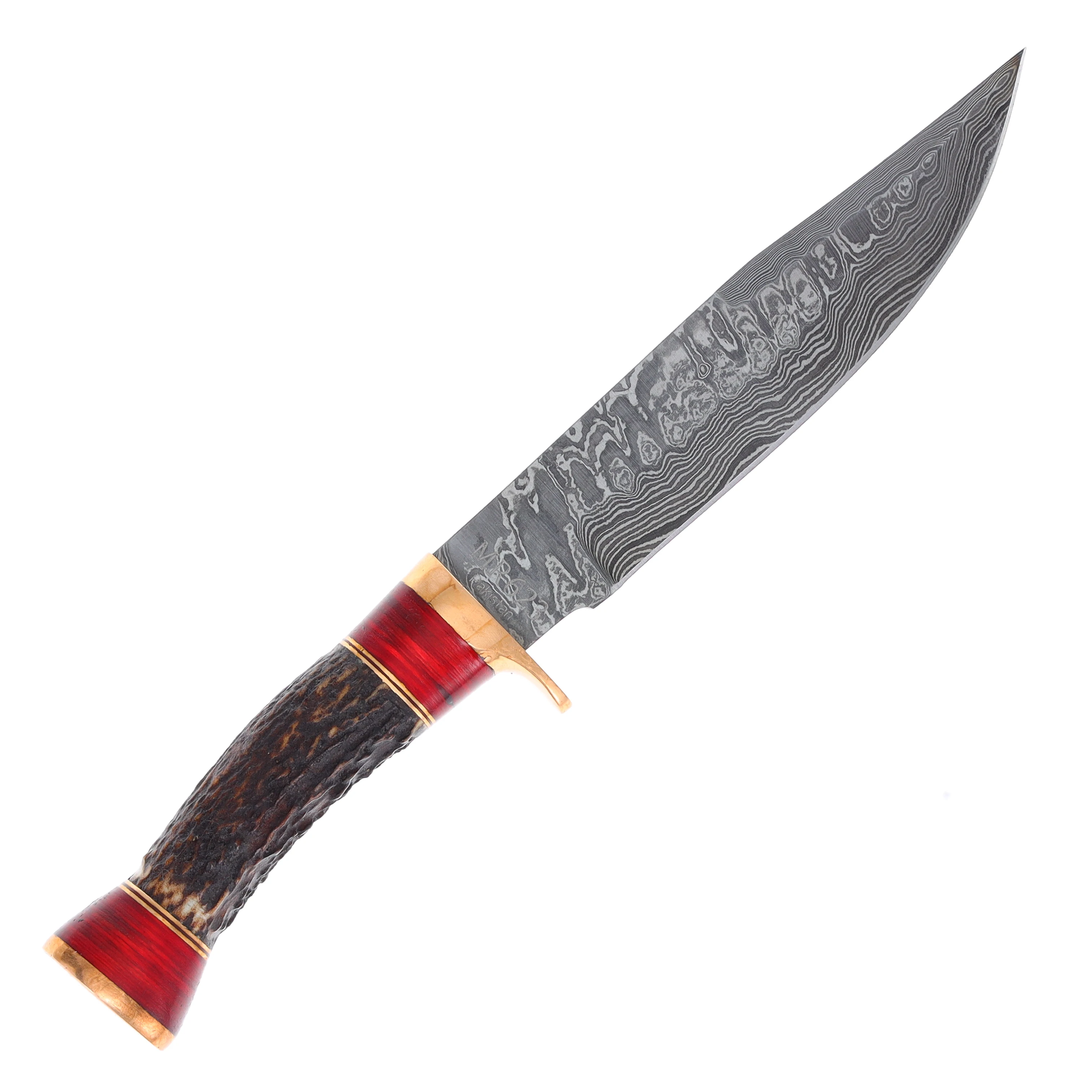 Marbles Damascus Copper Fixed Blade 5in Clip Point Stag MR623 View 2