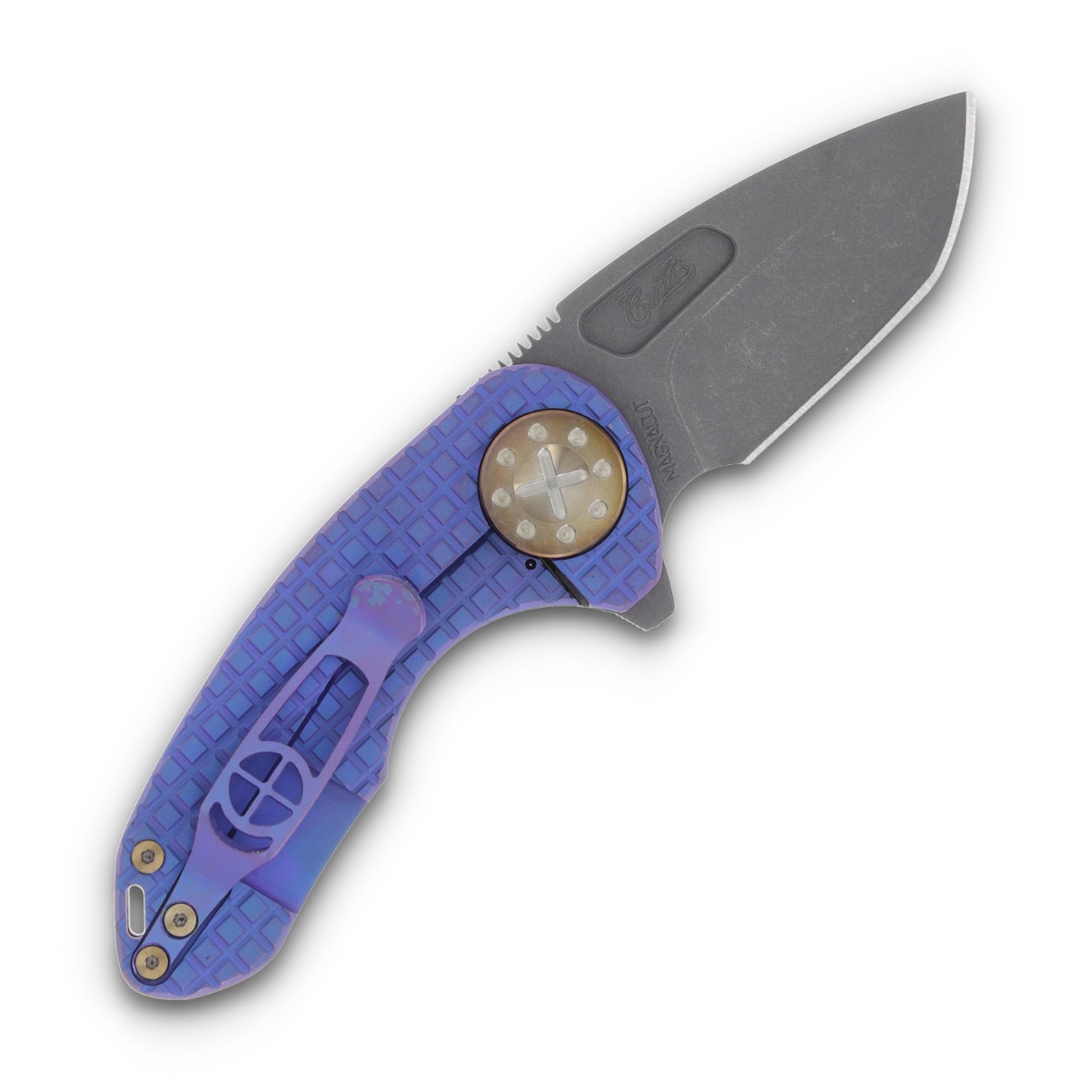 Curtiss Custom Knives F3 Compact Framelock Folding Knife (Magnacut Spanto, Purple-Blasted Bronze Titanium) CCKF3FCSPFFP View 2