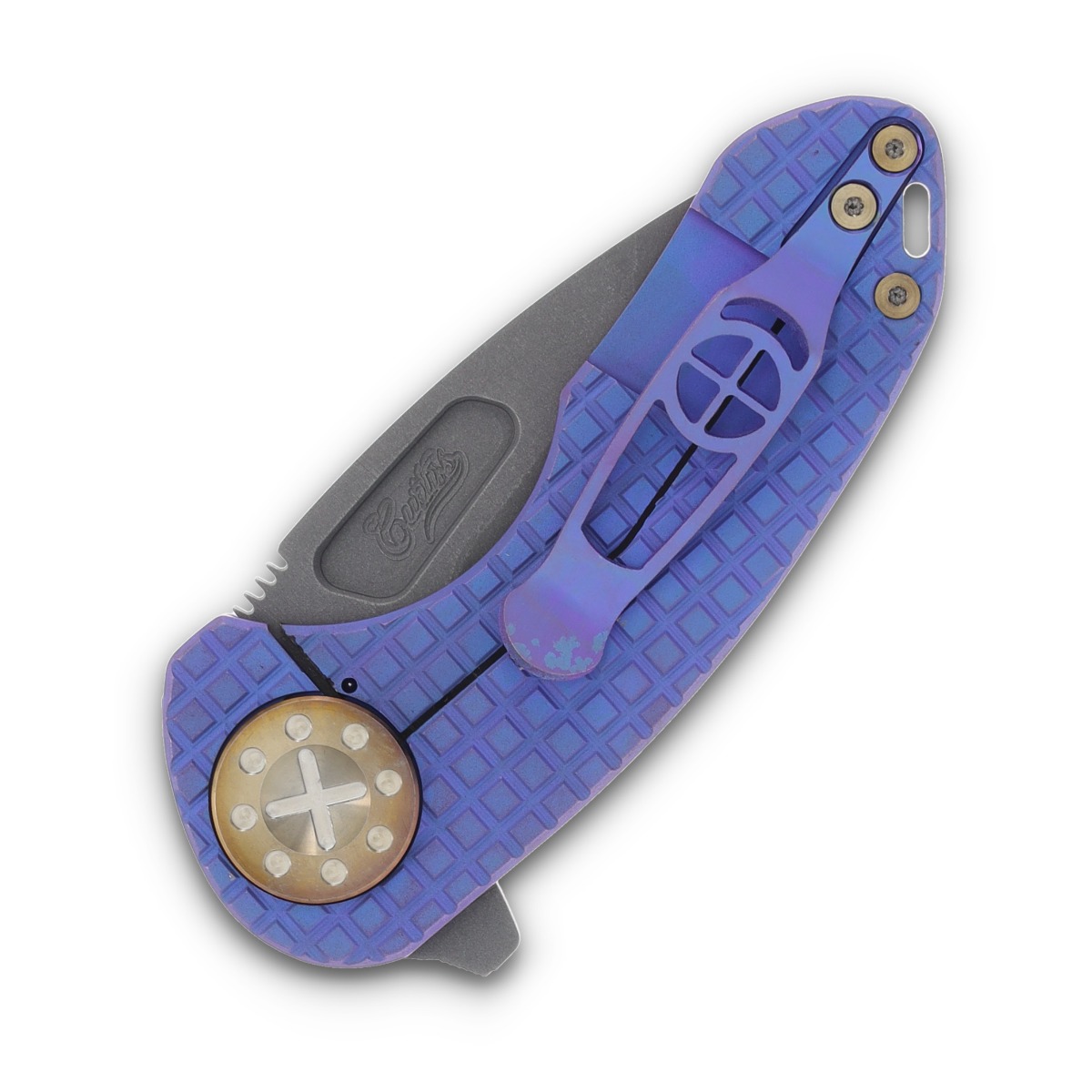Curtiss Custom Knives F3 Compact Framelock Folding Knife (Magnacut Spanto, Purple-Blasted Bronze Titanium) CCKF3FCSPFFP View 6