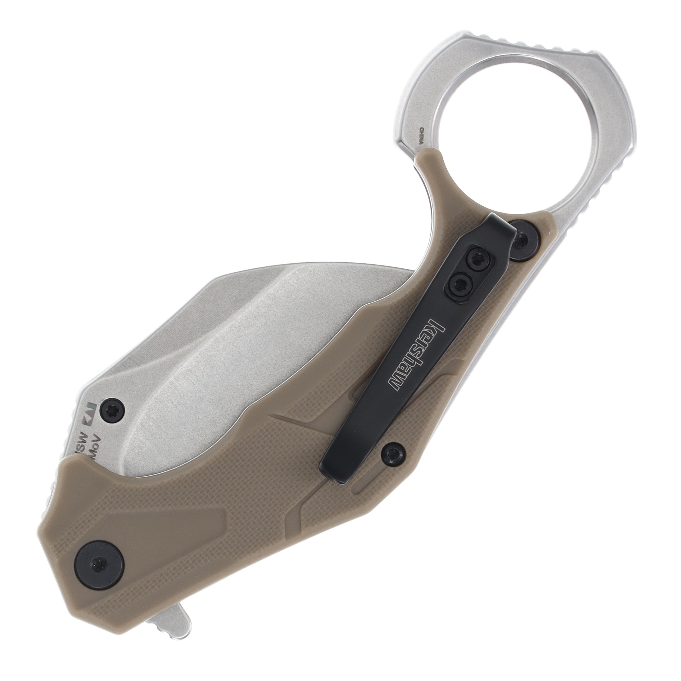 Kershaw Outlier Assisted Karambit Knife Tan GFN 2.6in Stonewash Blade KS2064TANSW View 2