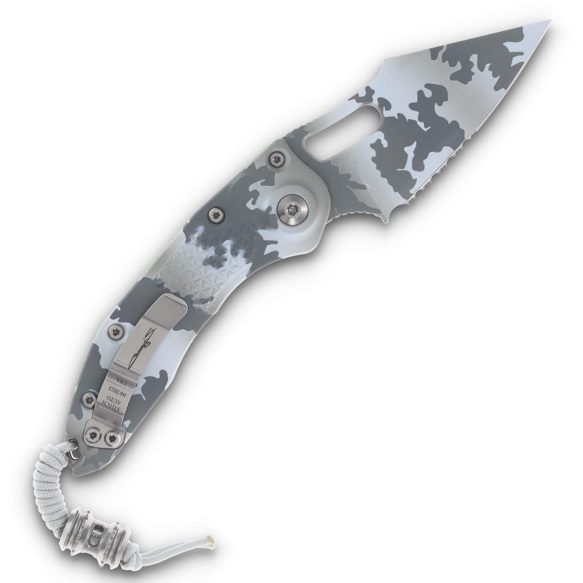 Microtech Stitch Out-the-Side Automatic Knife Arctic Camo Partially Serrated AUMT1692ACS View 2