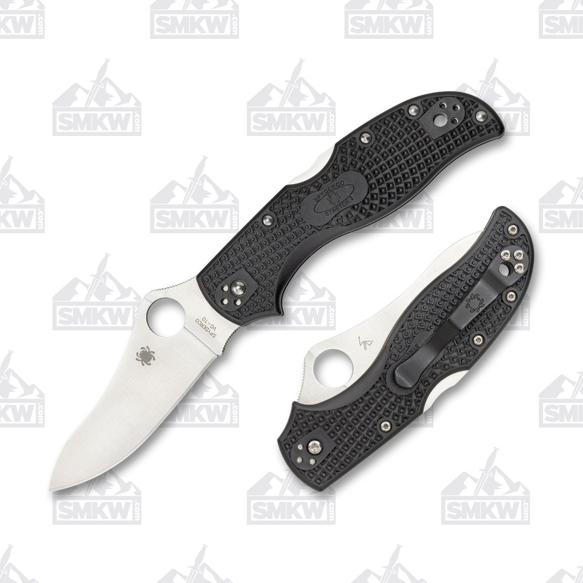Spyderco Stretch 2 Folding Hunting Knife Black FRN 3.43in Satin Plain Blade SPC90PBK2 View 1