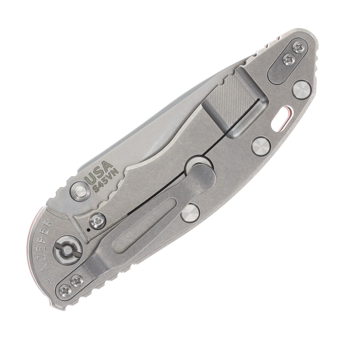 Hinderer XM-18 3.5 Non Flipper Folding Knife Stonewash Slicer/Orange G-10 Gray Titanium KXM35NFSLOG10 View 2