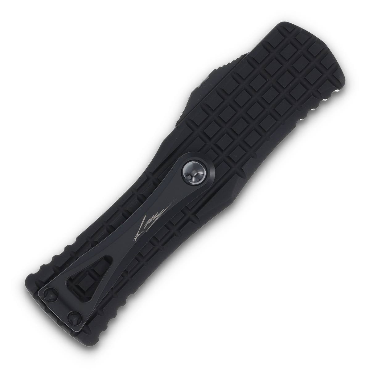Microtech Hera Signature Series OTF Automatic Knife Blackout Hellhound Tanto Frag Patterned AUMT9191TFRS View 4