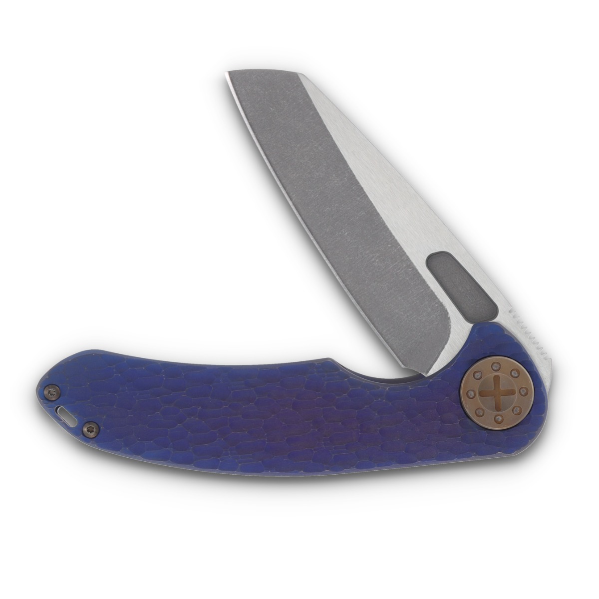 Curtiss Custom Knives F3 Large Framelock Folding Knife (Magnacut Wharny, Blue Two-Tone Bronze Titanium) CCKF3LWFBL2T View 3