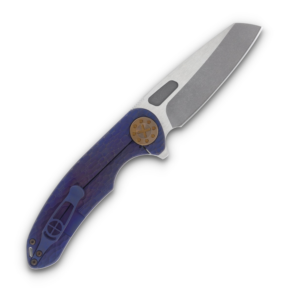 Curtiss Custom Knives F3 Large Framelock Folding Knife (Magnacut Wharny, Blue Two-Tone Bronze Titanium) CCKF3LWFBL2T View 2