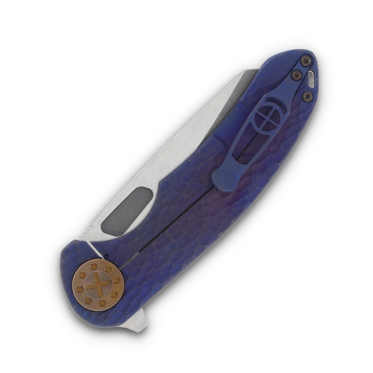 Curtiss Custom Knives F3 Large Framelock Folding Knife (Magnacut Wharny, Blue Two-Tone Bronze Titanium) CCKF3LWFBL2T View 6