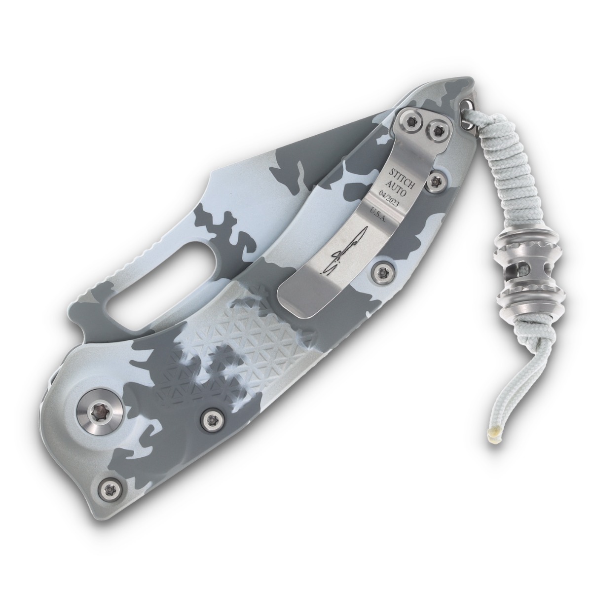 Microtech Stitch Out-the-Side Automatic Knife Arctic Camo Full Serrated AUMT1693ACS View 4