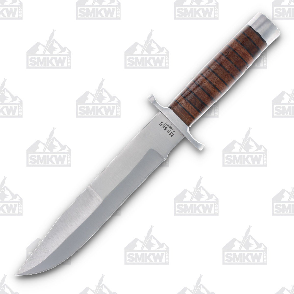 Marbles Stacked Leather 8.75in Satin Clip Point Fixed Blade Knife MR488 View 1