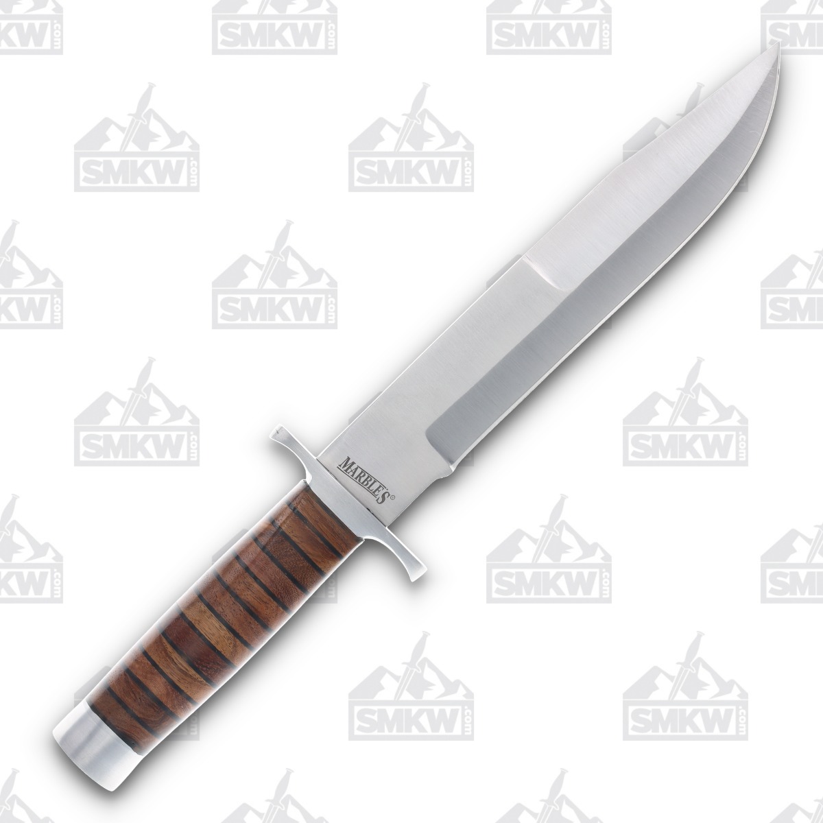 Marbles Stacked Leather 8.75in Satin Clip Point Fixed Blade Knife MR488 View 2