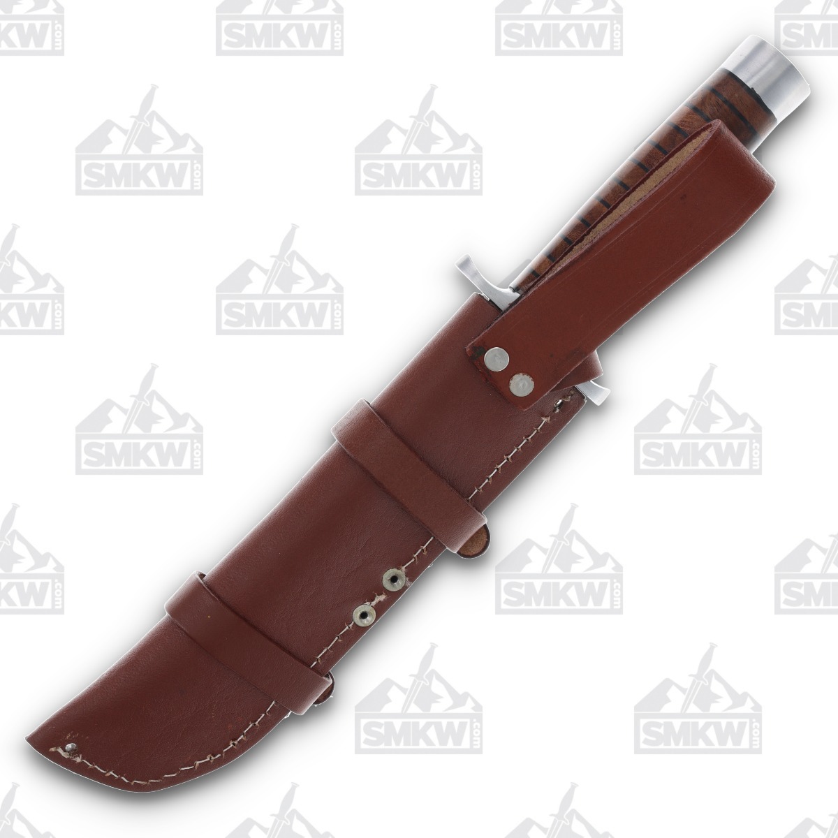 Marbles Stacked Leather 8.75in Satin Clip Point Fixed Blade Knife MR488 View 5