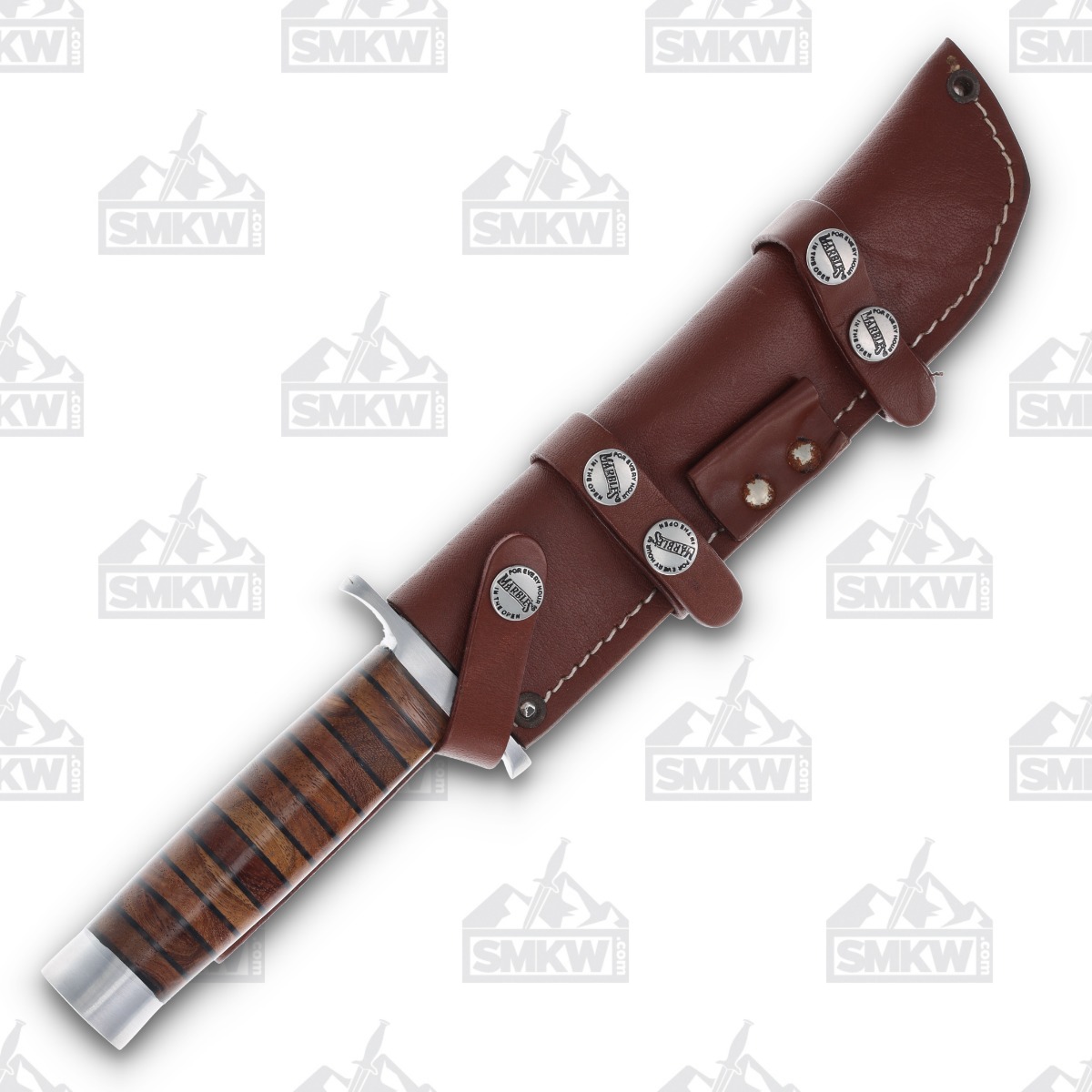 Marbles Stacked Leather 8.75in Satin Clip Point Fixed Blade Knife MR488 View 6