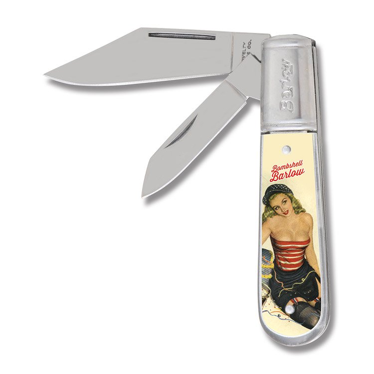 Novelty Knife Co Bombshell Barlow Folding Knife Red Striped Top View 1