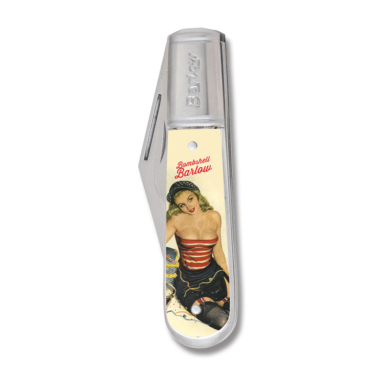 Novelty Knife Co Bombshell Barlow Folding Knife Red Striped Top View 2