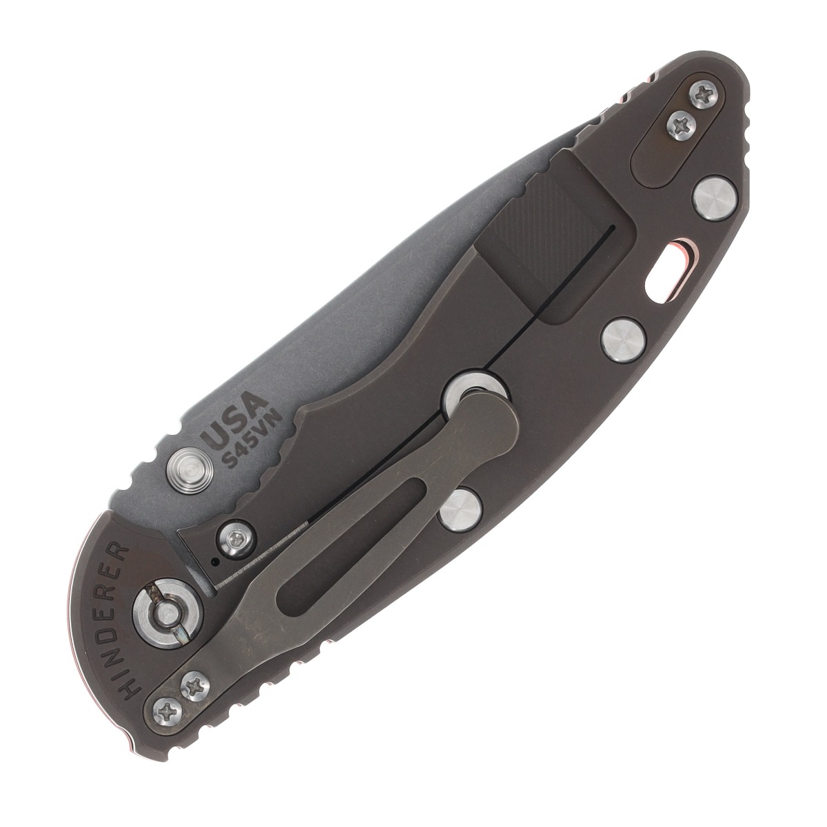 Hinderer XM-18 3.5 Non Flipper Folding Knife Working Finish Slicer/Orange G-10 Battle Bronze Titanium KXM35NFSLBBZOR View 2