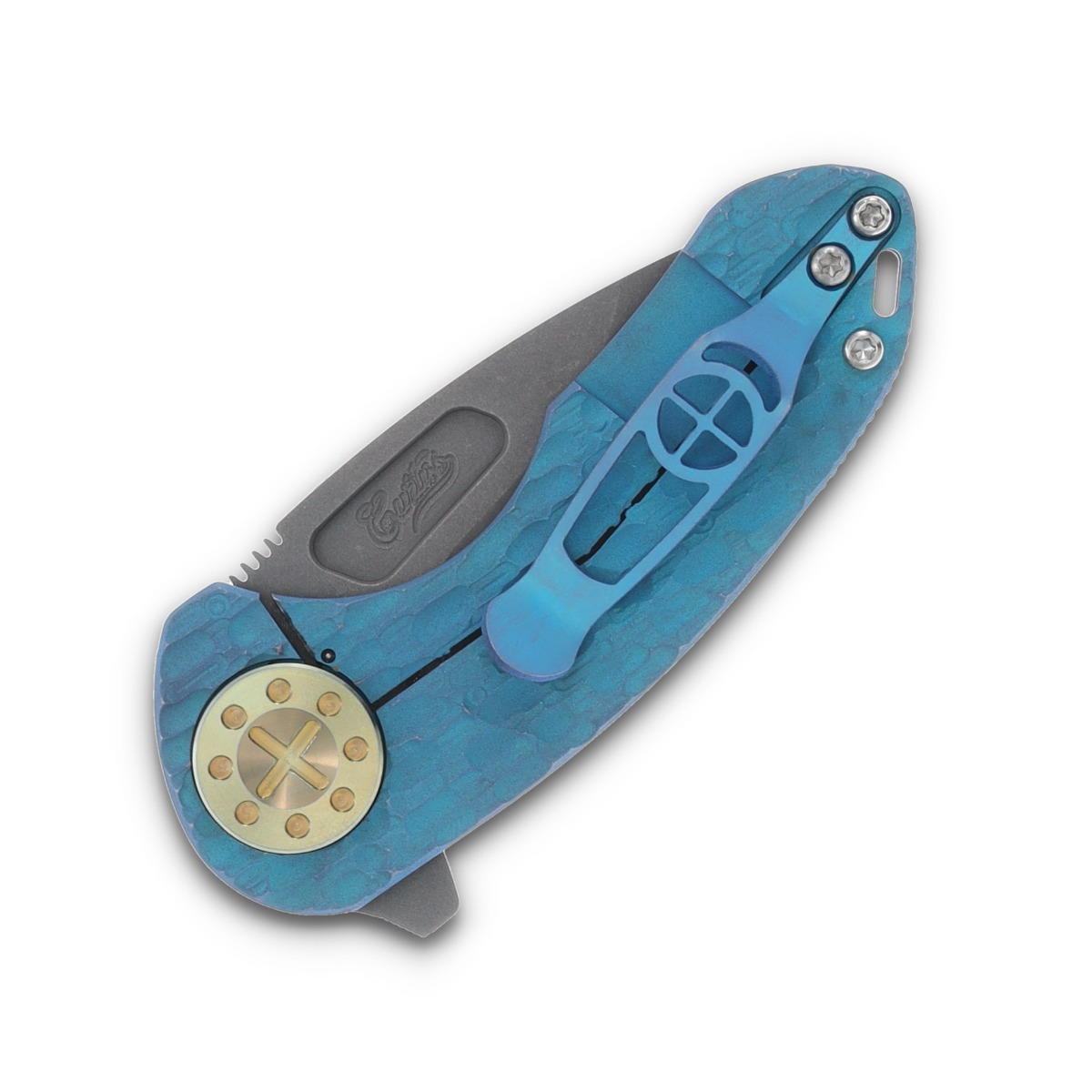 Curtiss Custom F3 Compact Framelock Folding Knife Magnacut Slicer/Aqua Blasted Yellow Titanium CCKF3CSLFFAY View 6