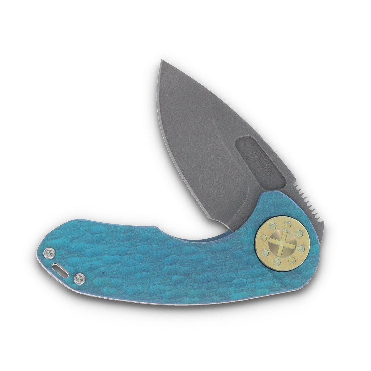Curtiss Custom F3 Compact Framelock Folding Knife Magnacut Slicer/Aqua Blasted Yellow Titanium CCKF3CSLFFAY View 3