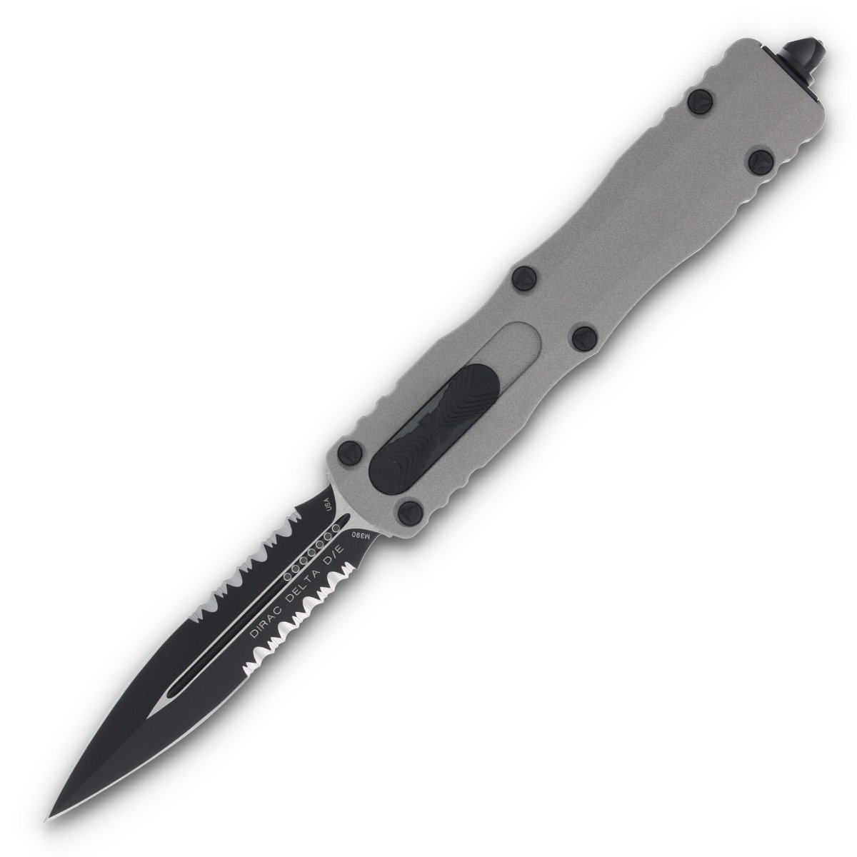 Microtech Dirac Delta Out-The-Front Automatic Knife (D/E Black P/S | Titanium Gray) AUMT2272TG View 1