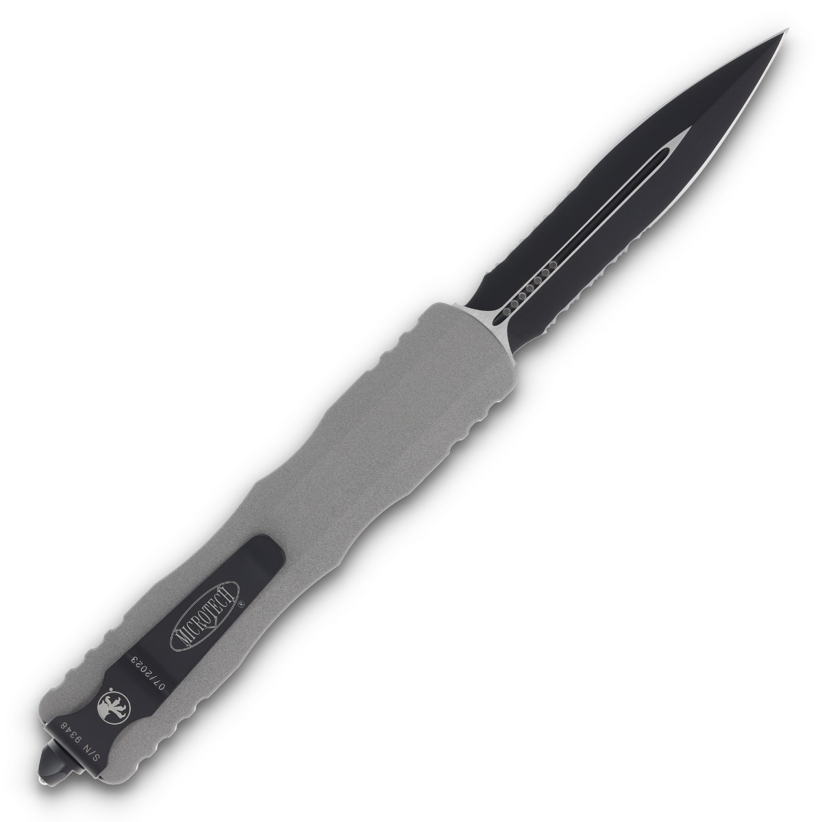 Microtech Dirac Delta Out-The-Front Automatic Knife (D/E Black P/S | Titanium Gray) AUMT2272TG View 2