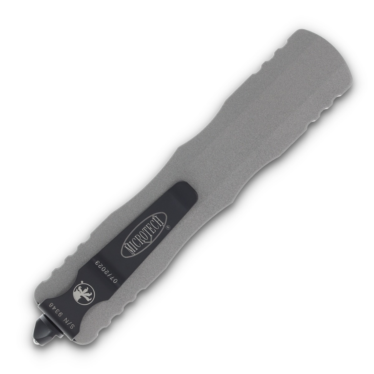 Microtech Dirac Delta Out-The-Front Automatic Knife (D/E Black P/S | Titanium Gray) AUMT2272TG View 4