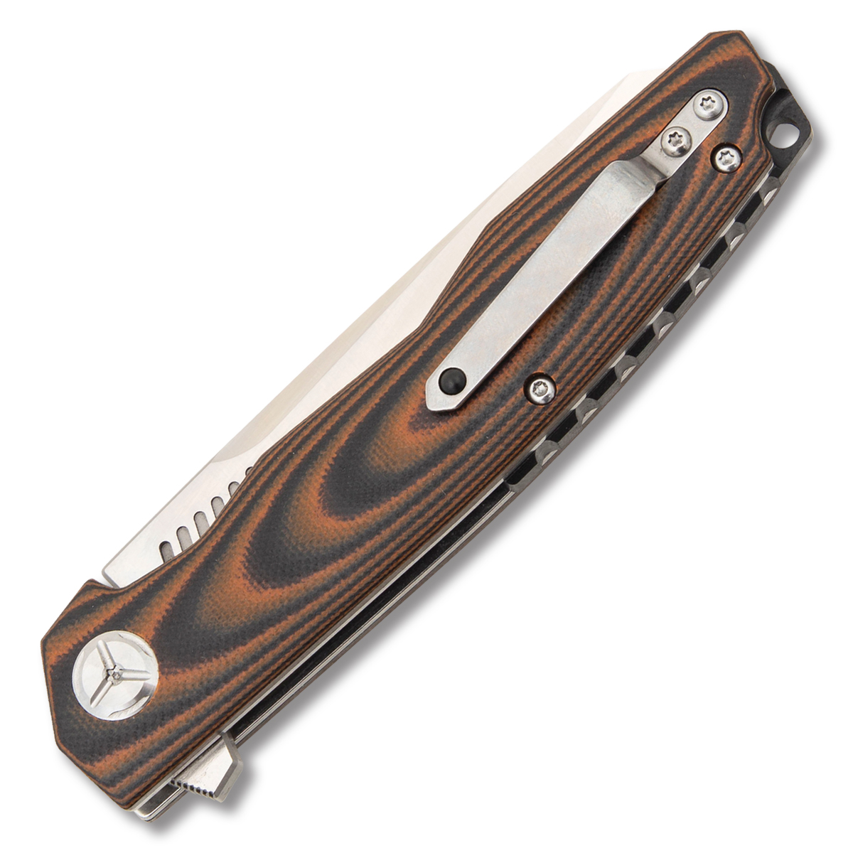 Komoran 035 Folding Knife Orange - Black 3.75 Inch Plain Satin Tanto KO035 View 5