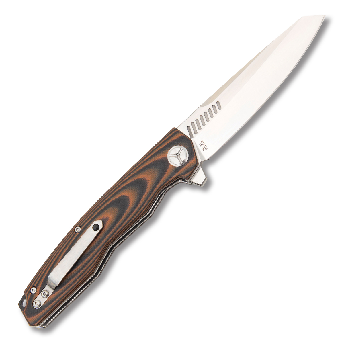 Komoran 035 Folding Knife Orange - Black 3.75 Inch Plain Satin Tanto KO035 View 2