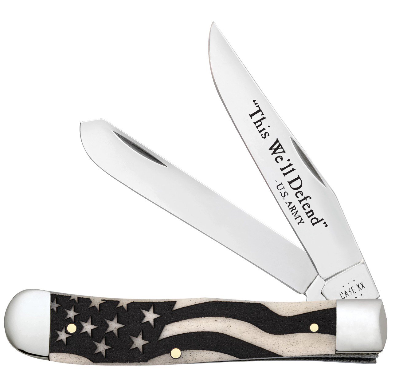 Case XX U.S. Army Embellished Smooth Bone Trapper Folding Knife CA15053 View 1