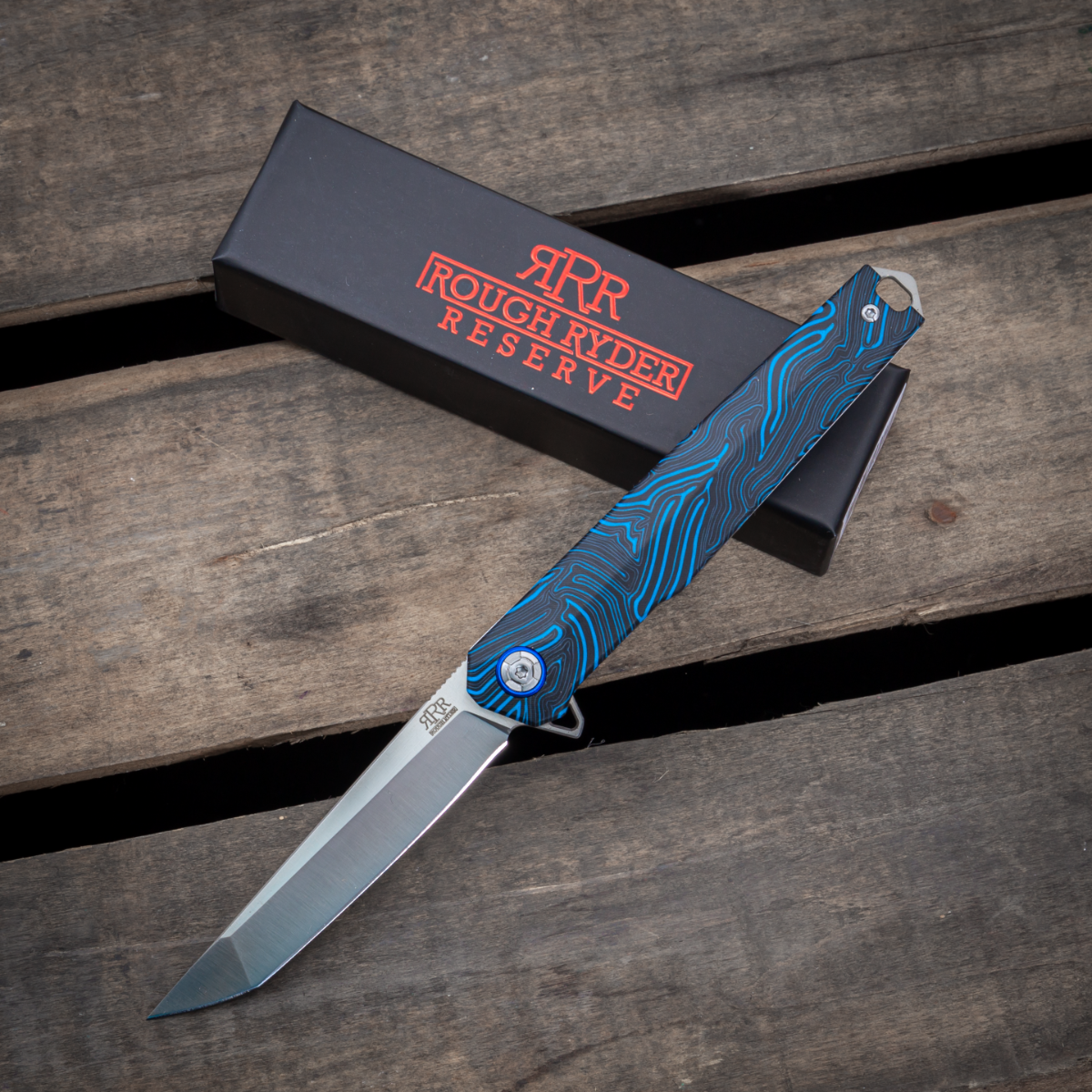 Rough Ryder Reserve Black and Blue D2 Tanto Folding Knife RRR028 View 10