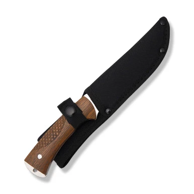 Marbles Checkered Wood Skinner 5.5in Satin Clip Point Fixed Blade Knife View 4