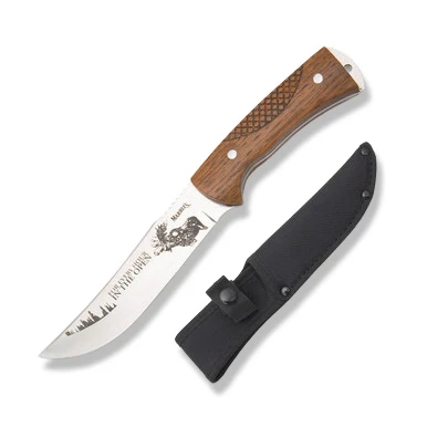 Marbles Checkered Wood Skinner 5.5in Satin Clip Point Fixed Blade Knife View 1