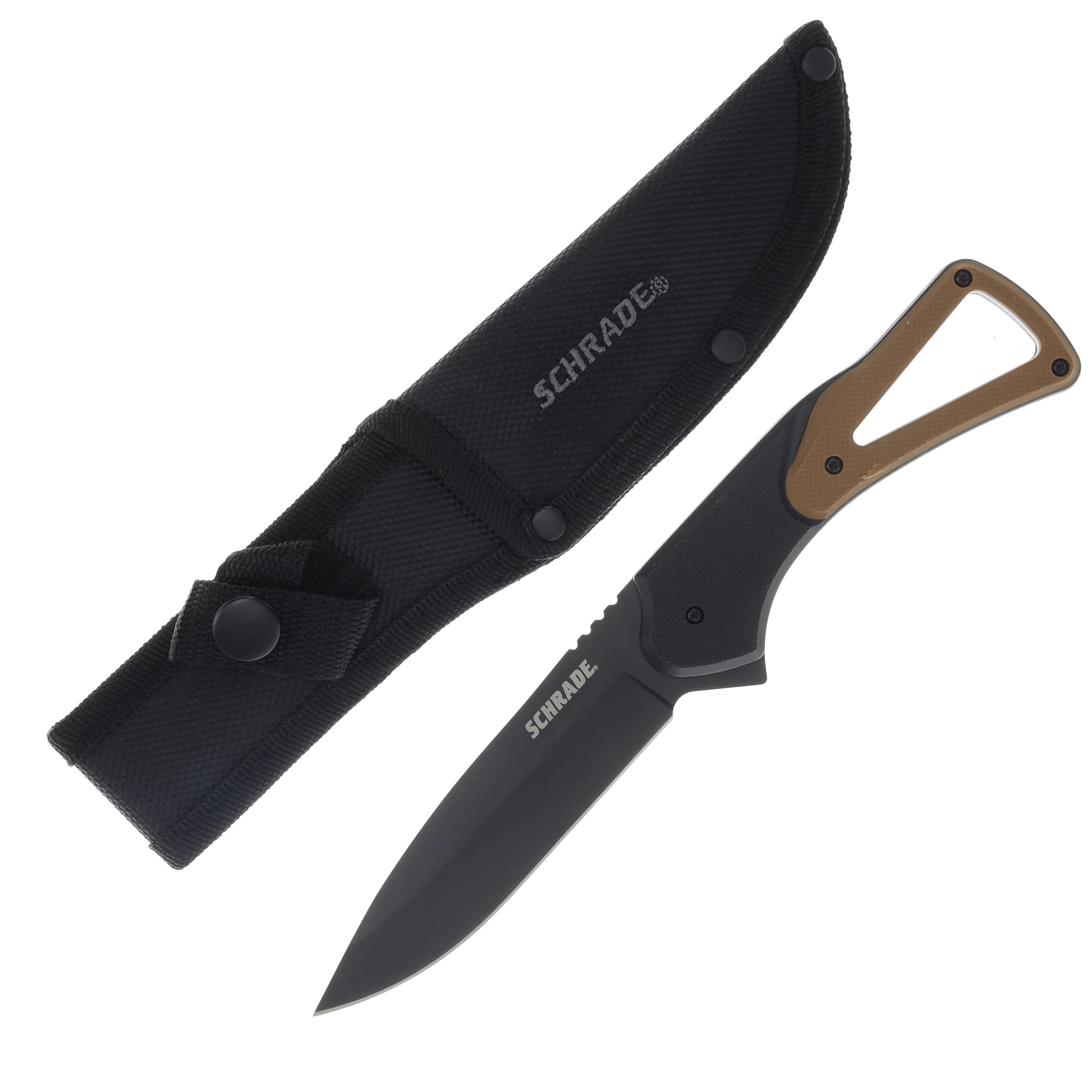 Schrade 4in Fixed Black Drop Point Blade Tan Knife 1124287 View 1