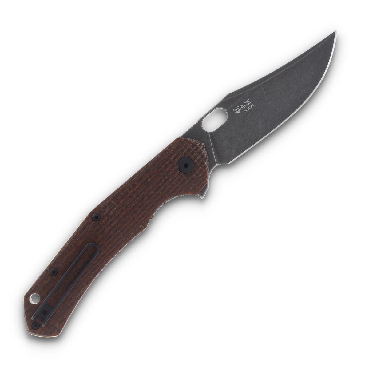 GiantMouse ACE Jutland Linerlock Folding Knife PVD Stonewash Vanadis 4E/Burlap Micarta JUTLAND-BURLAP-MICARTA View 2