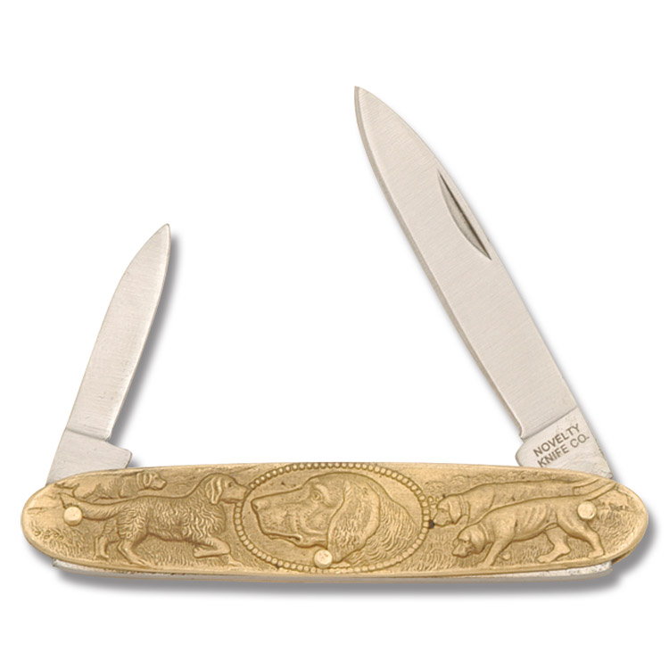 Novelty Knife Company Sculpted Brass Indian Folding Pen Knife 2-3/8 Closed  - KnifeCenter - NV234 - Discontinued