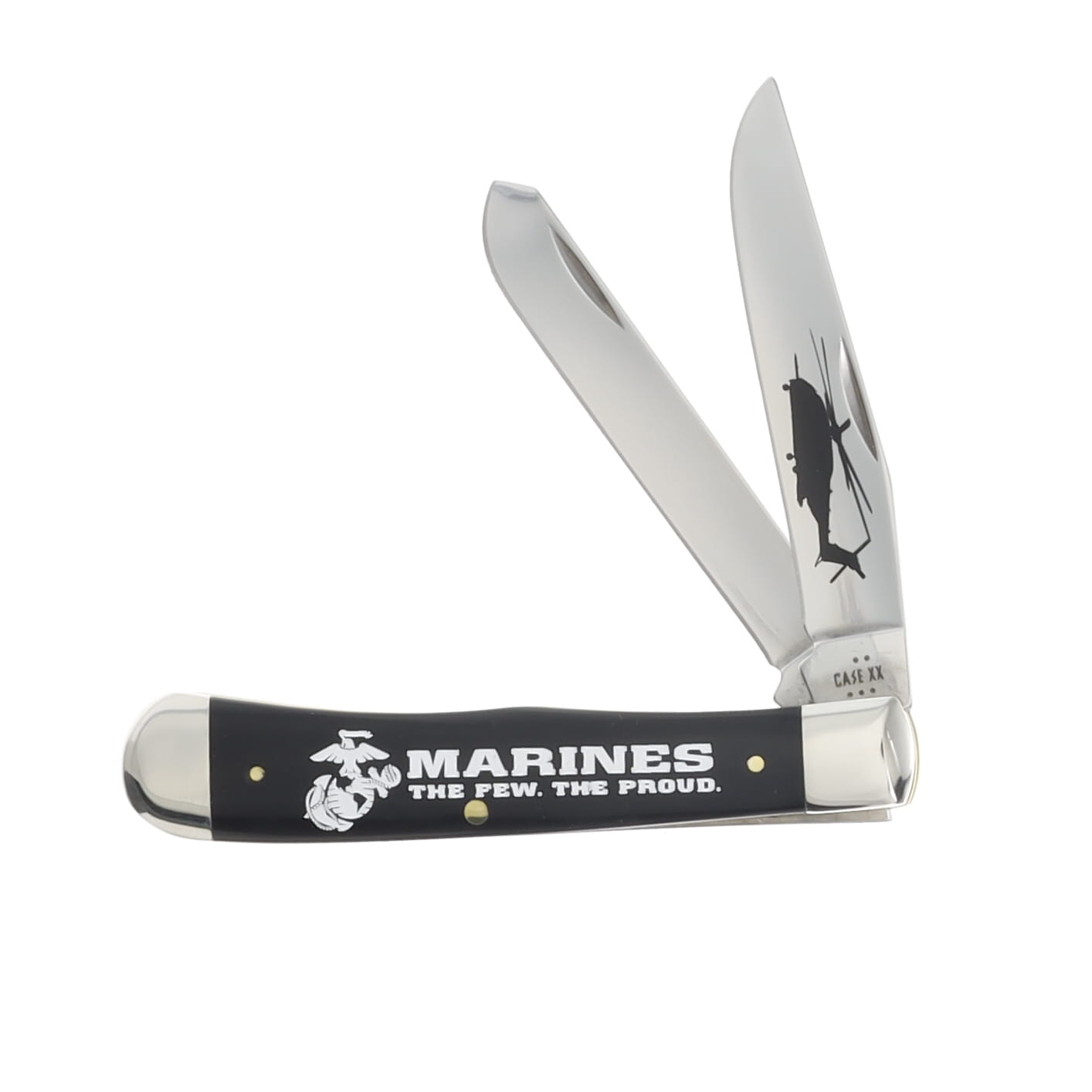 Case USMC Embellished Black Synthetic Trapper Folding Knife CA13204 View 1