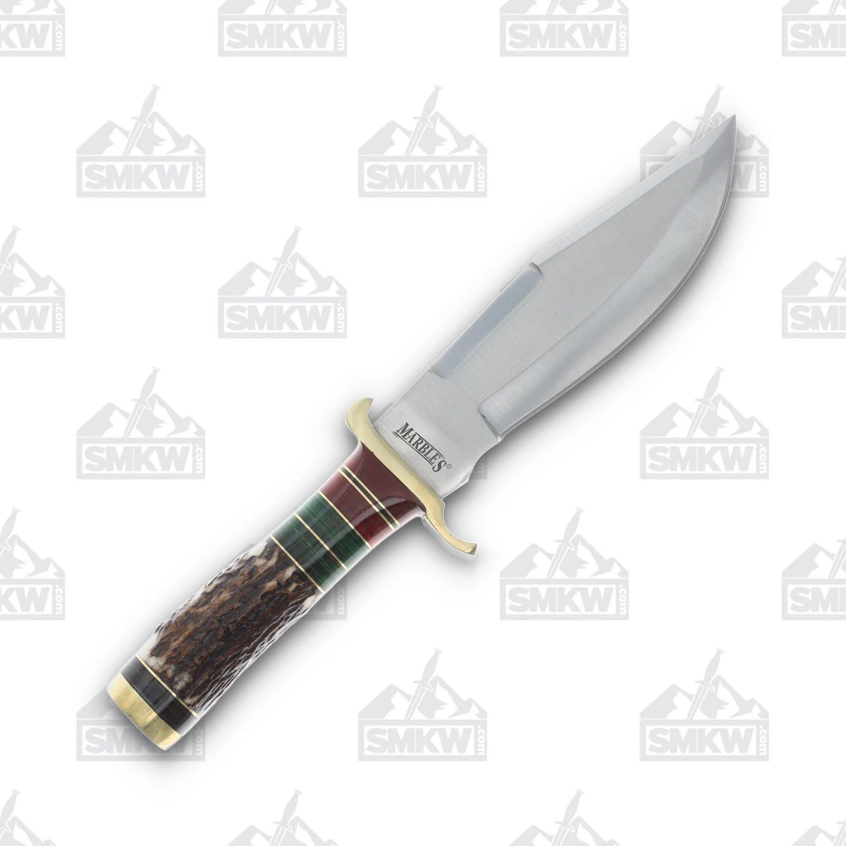 Marbles Stag Green and Red Hunter 6in Satin Clip Point Fixed Blade MR627 View 1