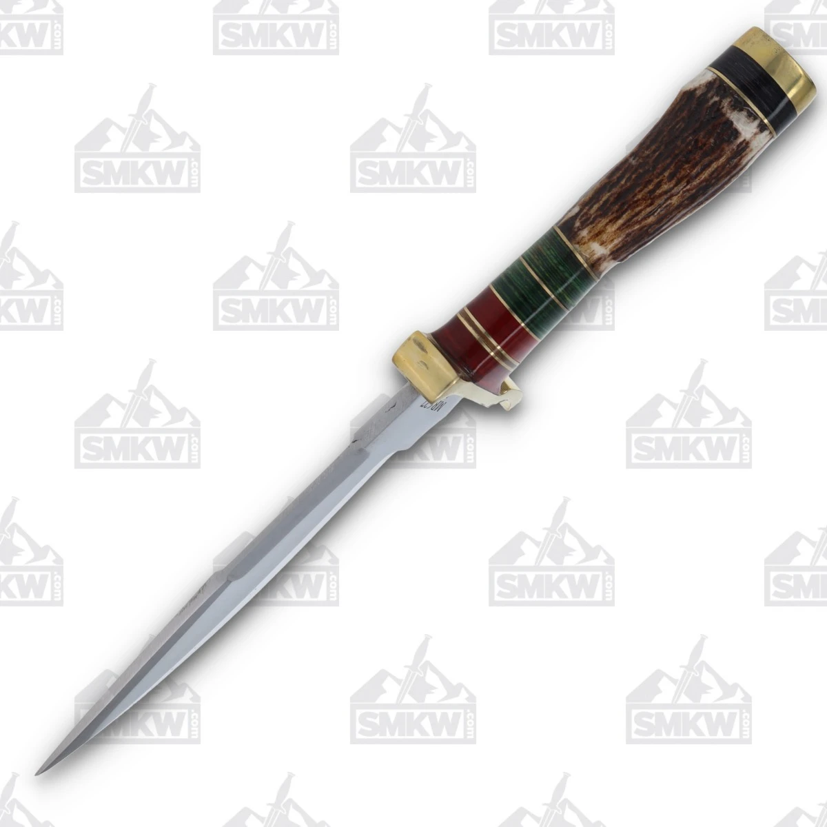 Marbles Stag Green and Red Hunter 6in Satin Clip Point Fixed Blade MR627 View 3