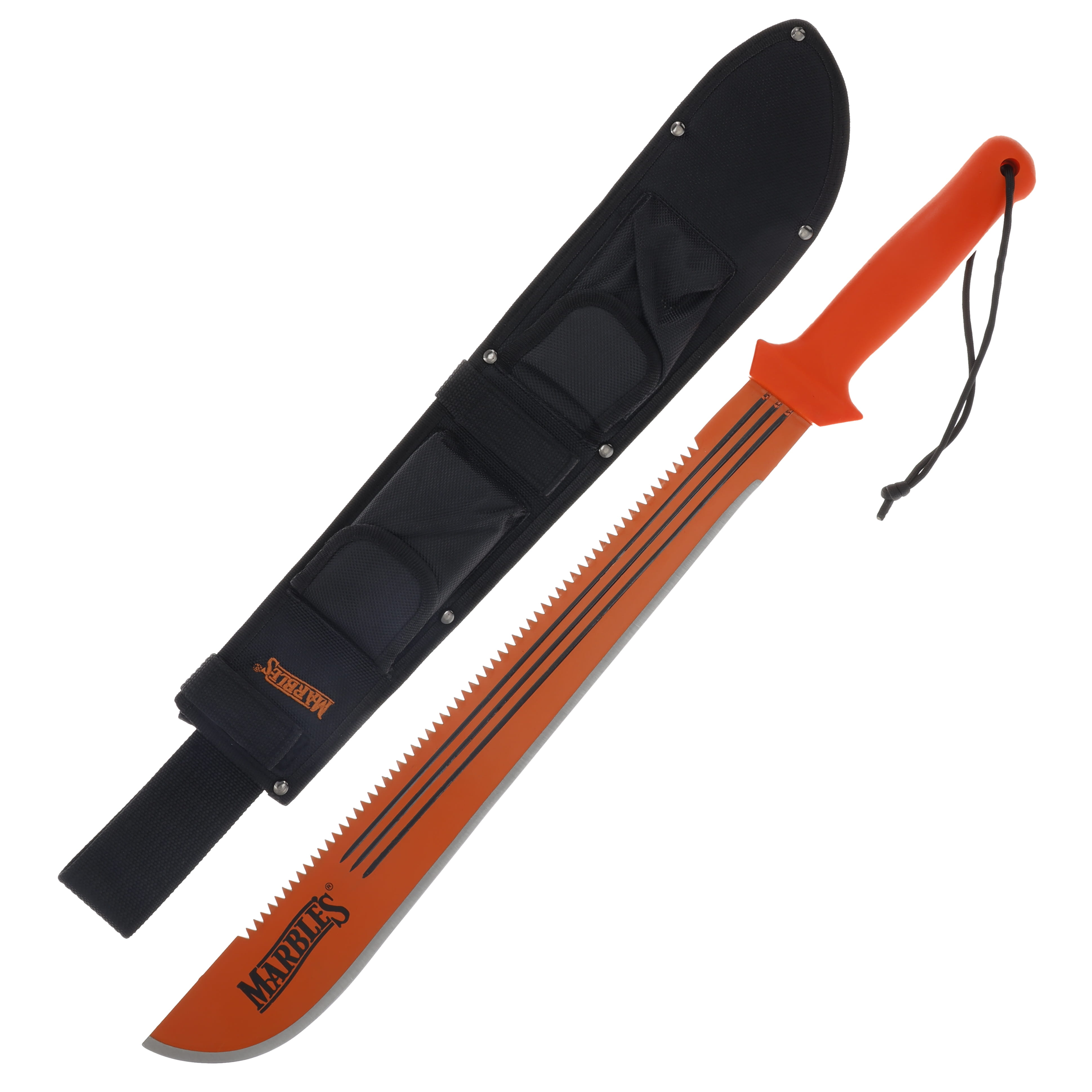 Marbles Machete 18in 1075HC Fixed Blade Bright Orange | Smoky