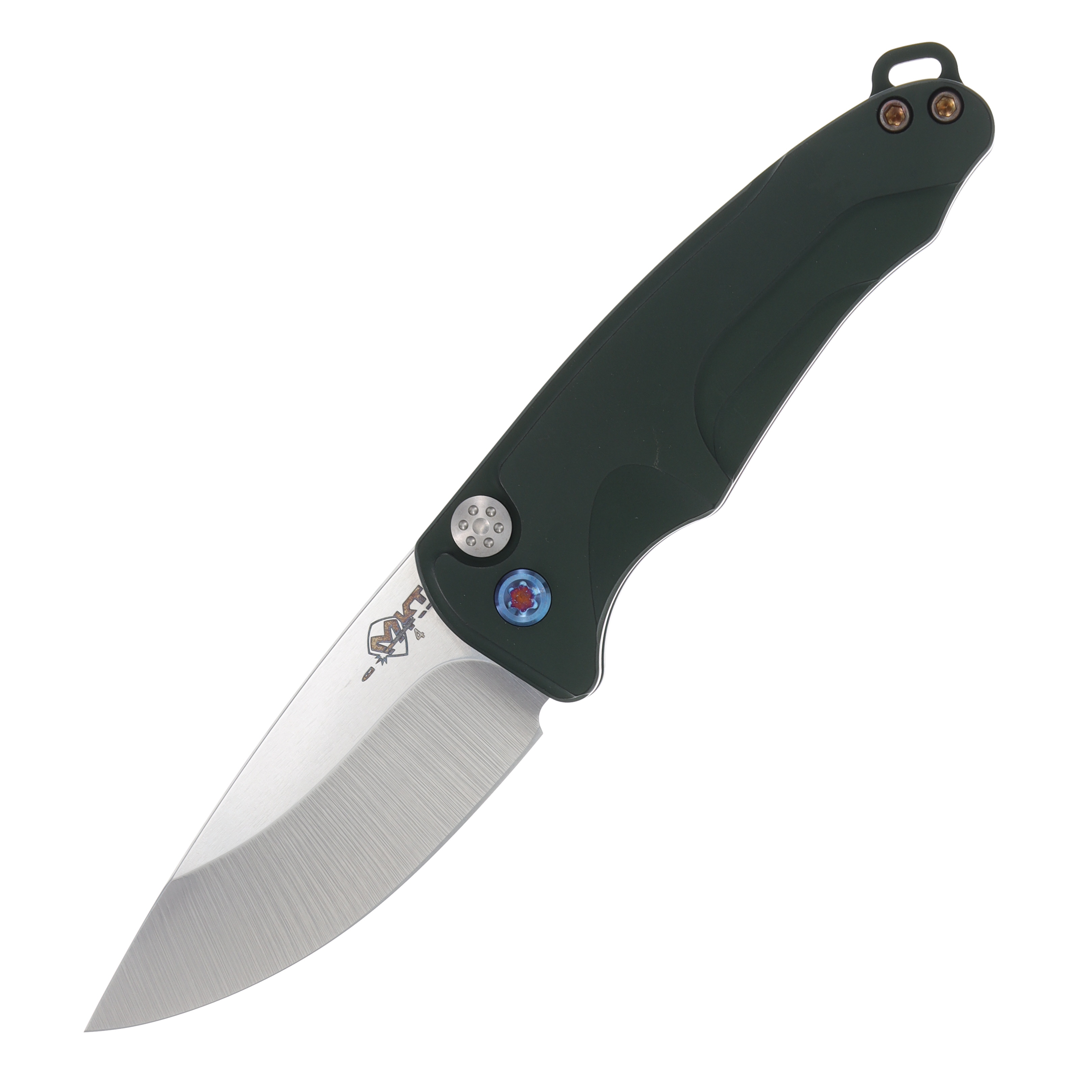 Medford Smooth Criminal OTS Knife Green Flamed - 3in Tumbled  Drop Point Plain View 1