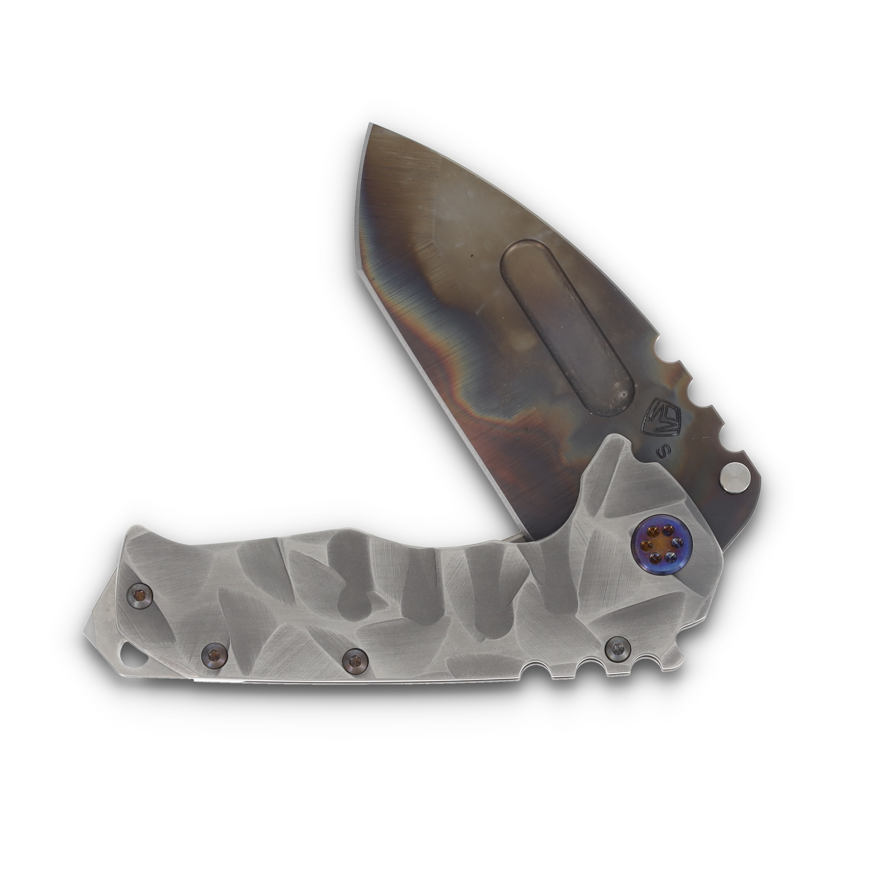 Medford Praetorian T Framelock Folding Knife (Vulcan Tanto | Sculpted Handles | Flamed Hardware) MK012SVT-01TM-TFCF-SN View 3