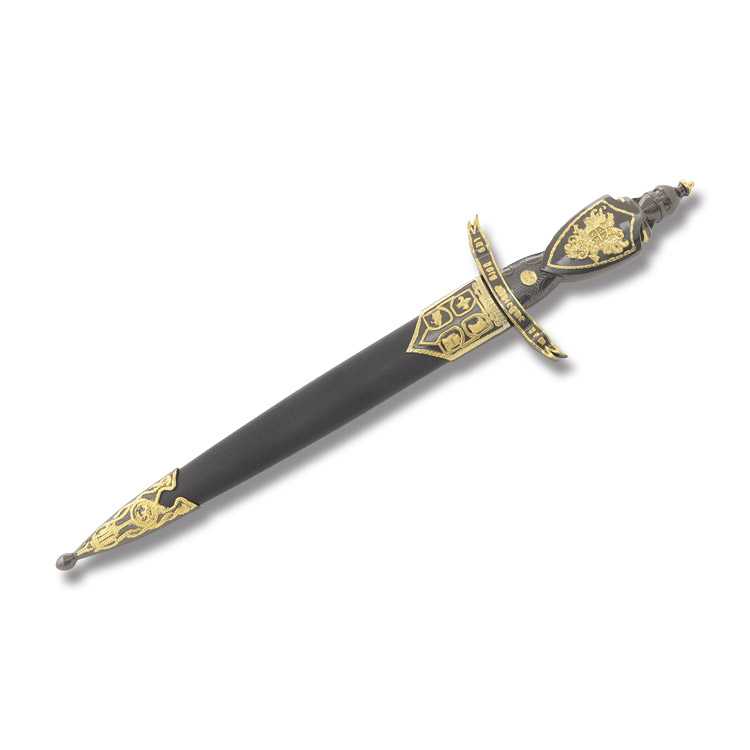 Lion Crusader Dagger Fixed Gold-Black Zinc Alloy 14.25 In Double Spear 211206 View 2