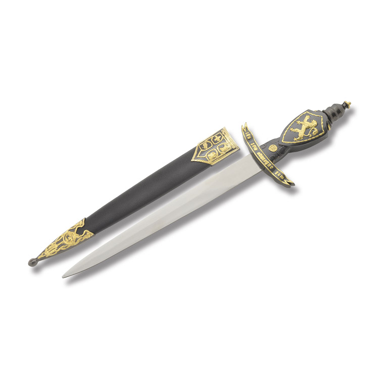Lion Crusader Dagger Fixed Gold-Black Zinc Alloy 14.25 In Double Spear 211206 View 1