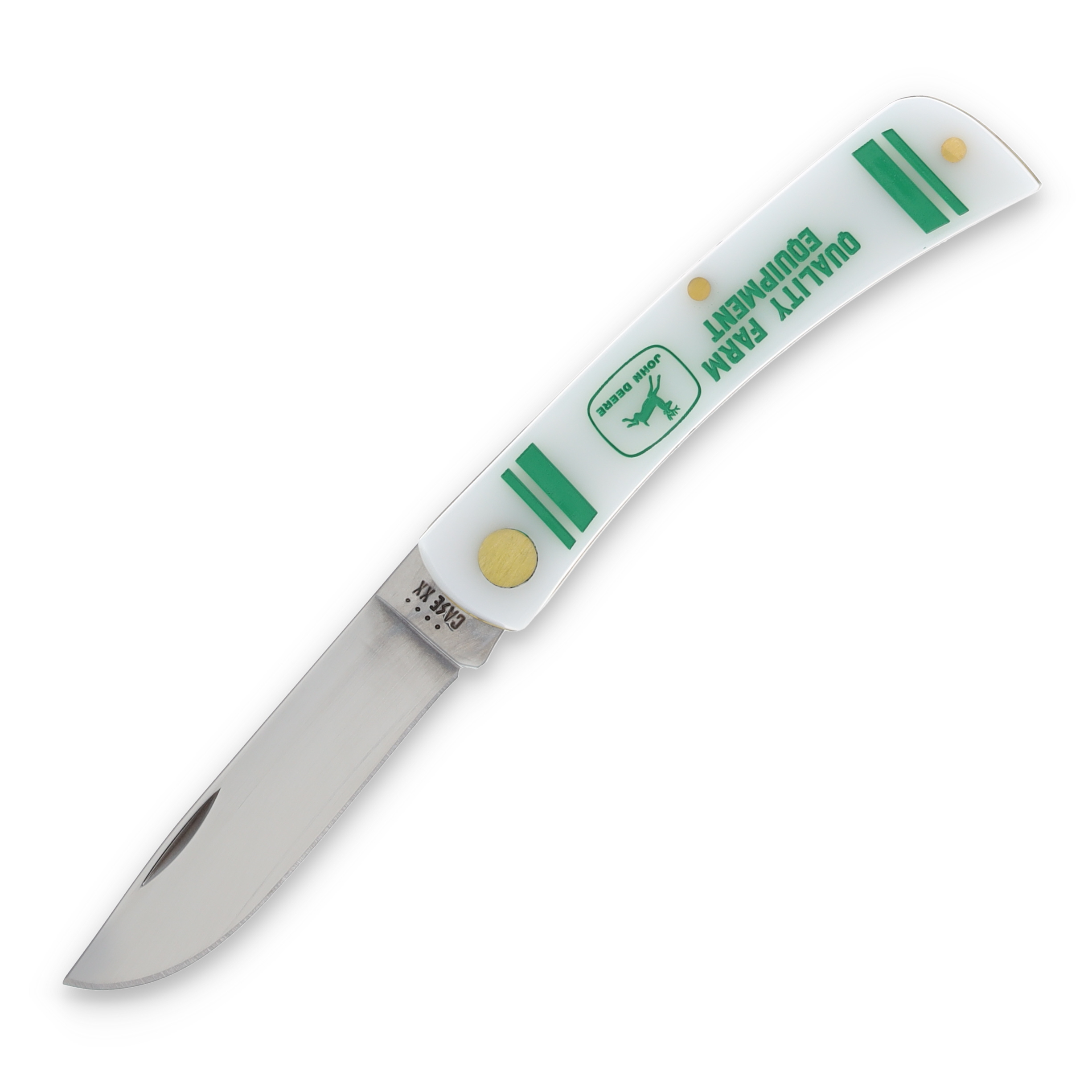 Case XX John Deere Smooth White Synthetic Sod Buster Jr Folding Knife CA15789 View 3