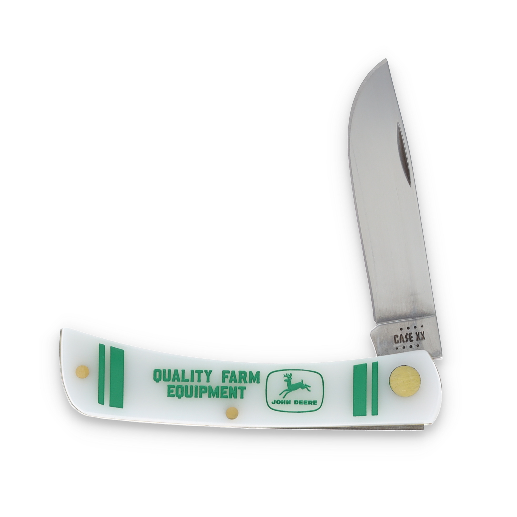 Case XX John Deere Smooth White Synthetic Sod Buster Jr Folding Knife CA15789 View 1